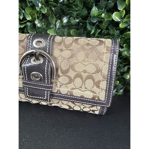 VTG Coach Signature Soho Long Checkbook Wallet Y2K Buckle Brown - Picture 2 of 14